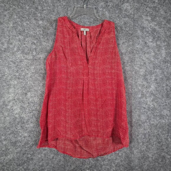 Joie Tops - Joie Red & White Print Sleeveless 100% Silk Blouse With Split V-Neck Collar